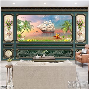 Tranh phào chỉ psd nghệ thuật cánh buồm căng gió trên mặt biển