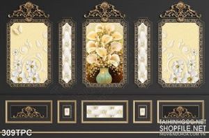 Tranh phào chỉ 5d bình hoa sứ trắng trên bức tường màu đen