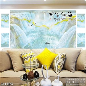 Tranh phào chỉ psd nghệ thuật những thác nước bao quanh sông