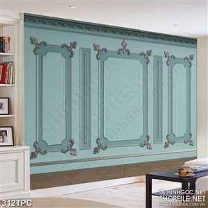 Tranh phào chỉ rèm màn psd bức tường cổ điển màu xanh ngọc
