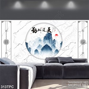 PSD tranh phào chỉ nghệ thuật những ngọn núi trùng điệp từ xa