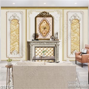 PSD tranh phào chỉ nghệ thuật bức tường màu vàng sang trọng