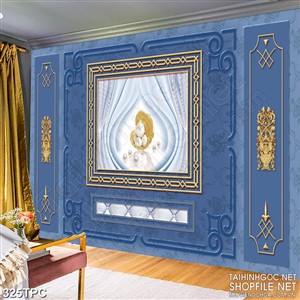 Tranh rèm màn decor trang trí ngọc trai vàng trên bức tường xanh