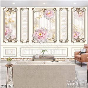 Tranh phào chỉ 5d những bông hoa giả ngọc trên bức tường nhà