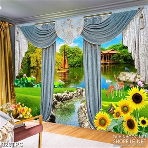 PSD tranh phào chỉ nghệ thuật con thuyền nhỏ trên hồ hoa sen