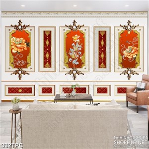 Tranh phào chỉ rèm màn psd những bông hoa khảm ngọc trai