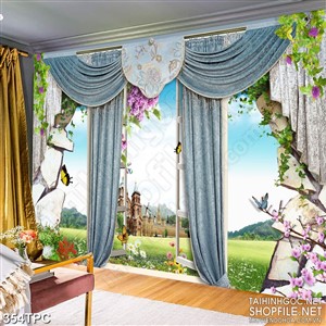 PSD tranh phào chỉ nghệ thuật tòa lâu đài trên đồng cỏ xanh