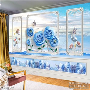 Tranh phào chỉ 5d những bông hồng xanh dưới bầu trời đầy mây