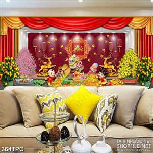 PSD tranh phào chỉ nghệ thuật hội múa lân bên chữ phúc đón tết