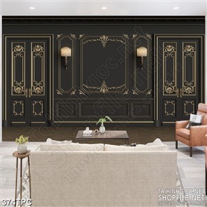 Tranh phào chỉ 5d bức tường đen mun cổ điển sáng ánh đèn