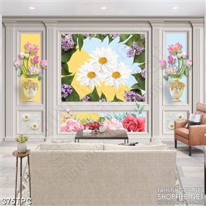 Tranh rèm màn decor trang trí những bông hoa trắng khoe sắc