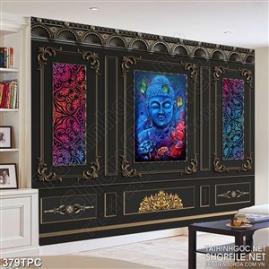 Tranh phào chỉ 5d tượng Phật Di Lặc trong màn đêm đầy sương