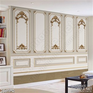 Tranh phào chỉ 5d hoa văn dáp vàng trên bức tường màu trắng