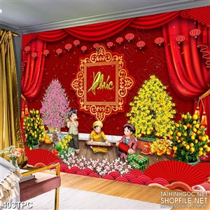 PSD tranh phào chỉ nghệ thuật những đứa bé bên chậu mai đào