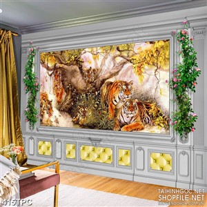 Tranh rèm màn decor trang trí những chú hổ trong rừng già