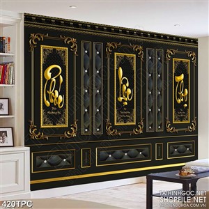 Tranh rèm màn decor trang trí chữ phúc lộc thọ chạm khắc vàng