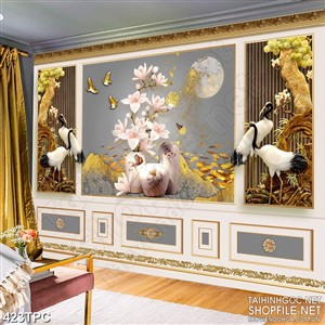 PSD tranh phào chỉ nghệ thuật núi vàng dưới vầng trăng sáng