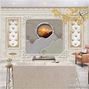 Tranh phào chỉ 5d cành mai vàng khoe sắc bên trời hoàng hôn