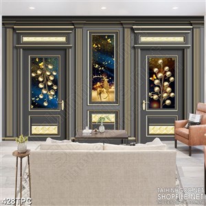 PSD tranh phào chỉ nghệ thuật chú hươu vàng trong màn đêm