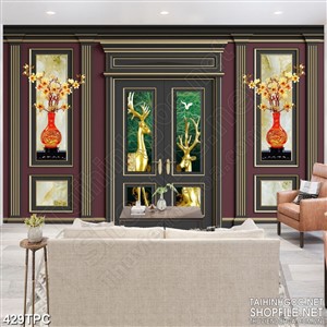 Tranh phào chỉ 5d hươu đúc vàng sau cánh cửa đóng luôn kín