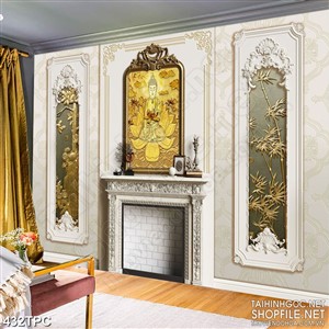 Tranh phào chỉ rèm màn psd Phật Di Lặc tọa lạc trên đài sen vàng