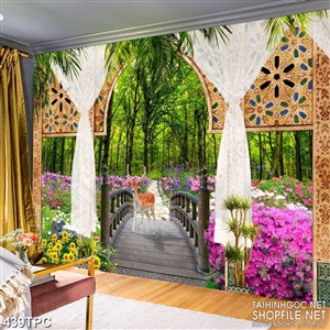 Tranh phào chỉ 5d chú hươu nhỏ dạo bước trên chiếc cầu gỗ