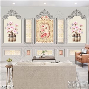 PSD tranh phào chỉ nghệ thuật hoa hồng nhung khoe sắc in tường