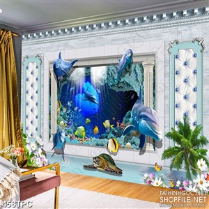 PSD tranh phào chỉ nghệ thuật đàn cá heo dưới lòng đại dương