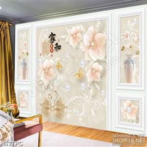 PSD tranh phào chỉ nghệ thuật những bông hoa trên hồ thiên nga