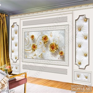 Tranh phào chỉ 5d những bông hoa dáp vàng trên bức tường trắng
