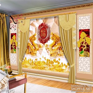 Tranh phào chỉ psd nghệ thuật song long đúc vàng bên núi kim tiền