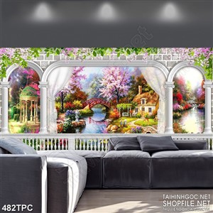 Tranh phào chỉ rèm màn psd ngôi nhà nhỏ trong khu rừng rậm