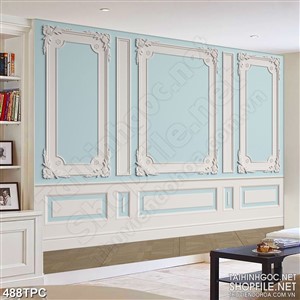 PSD tranh phào chỉ nghệ thuật hoa văn trắng trên tường xanh ngọc