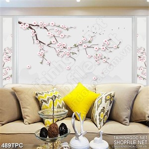 Tranh phào chỉ 5d cánh hoa đào rơi trên sông bao phủ đầy sương