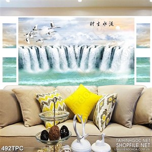 Tranh phào chỉ rèm màn psd đàn hải âu trên thác nước trắng xóa