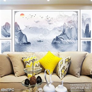 Tranh phào chỉ 5d những ngọn núi đá cô đơn trên sông tĩnh lặng