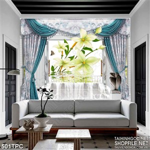 Tranh phào chỉ psd nghệ thuật cánh bướm bên bông hoa khoe sắc