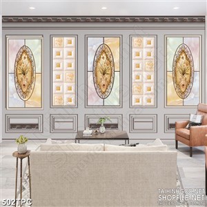 Tranh phào chỉ rèm màn psd hoa văn cổ điển dáp vàng in tường