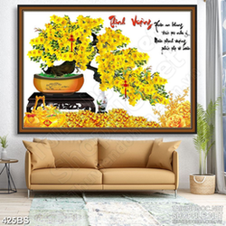 Tranh chậu bonsai mai vàng khoe sắc thịnh vượng in gạch men