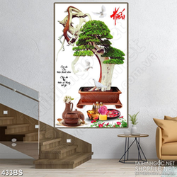 Tranh chậu bonsai nghệ thuật treo tường bên chữ Hiếu in 3d