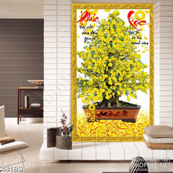 Tranh chậu bonsai in 3d mai vàng và chữ Phúc Lộc chào năm mới