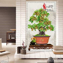 Tranh chậu bonsai decor cây sung và kì lân giả ngọc đón năm mới