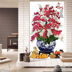 Tranh chậu bonsai in canvas hoa phong lan khoe sắc dán tường Tranh chậu bonsai in canvas hoa phong lan khoe sắc dán tường