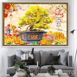 Tranh chậu bonsai mai vàng mừng năm mới vad cá chép in 3d