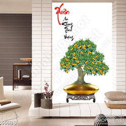 Tranh chậu bonsai cây quất sai trái bên xuân an khang nghệ thuật Tranh chậu bonsai cây quất sai trái bên xuân an khang nghệ thuật