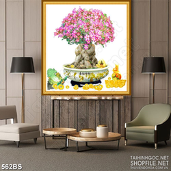Tranh chậu bonsai in gạch men cây hoa sứ khoe sắc đón tết