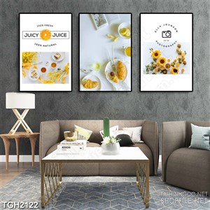 Tranh ghép in 5d món điểm tâm màu vàng ươm trên bàn