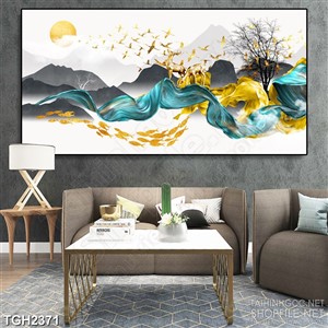 Tranh ghép decor chim én vàng dưới ánh trăng trên sông