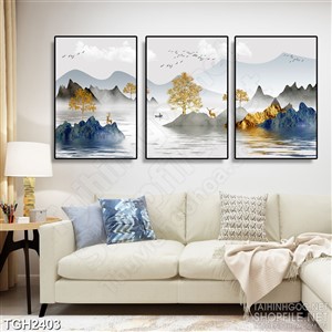 Tranh ghép decor những cây vàng trên dòng sông treo tường