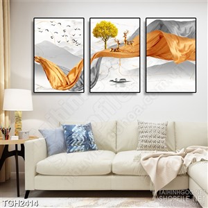 Tranh ghép psd những dãi lụa màu tung bay bên đàn hươu